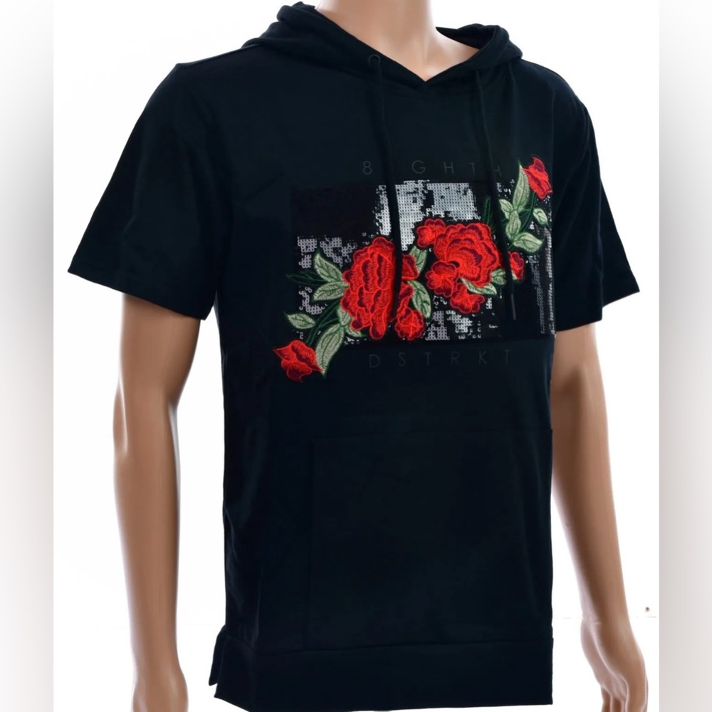 MEN’S ROSE PATCH FRENCH TERRY HOODIE-BLACK